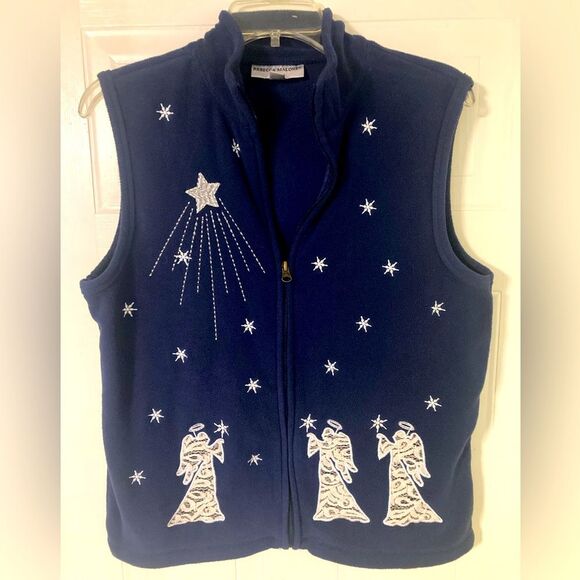 Rebecca Malone Womens Vest Embroidered Lace Angel Scene Navy Blue Women’s Small - Picture 1 of 6